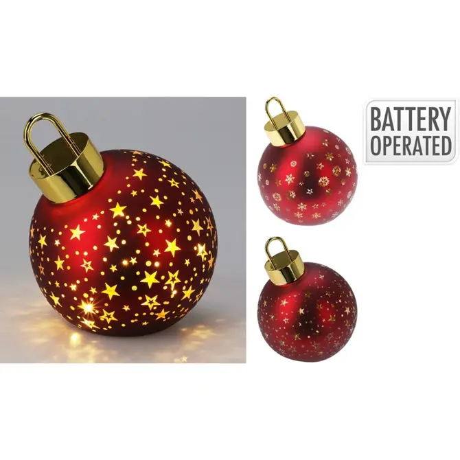 KERSTBAL MET LED 15CM MAT ROOD - afbeelding 1
