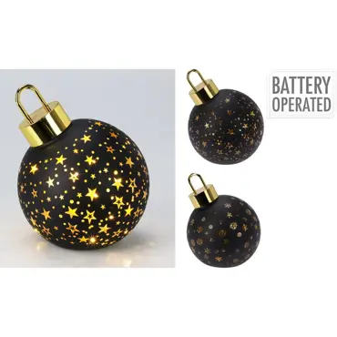 KERSTBAL MET LED 15CM MAT ZWAR - afbeelding 1