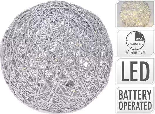 Kerstbal met led verlichting - 15 cm zilver