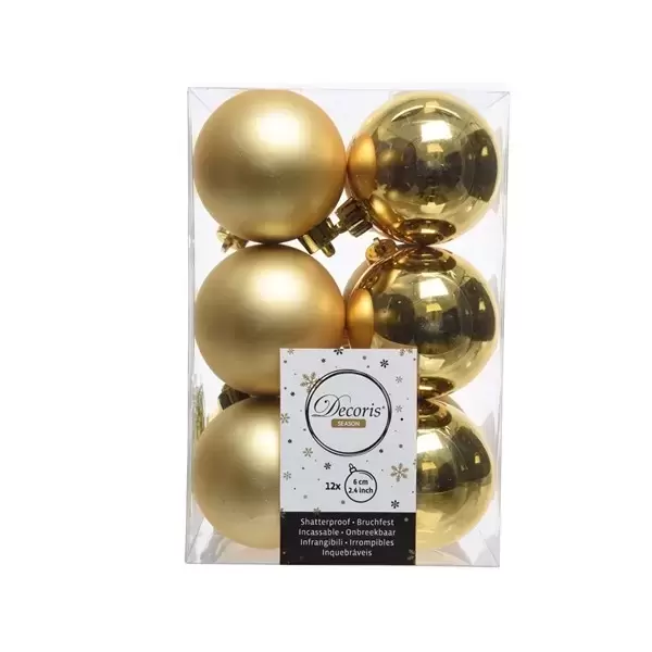 Kerstbal plastic goud 12st glans-mat