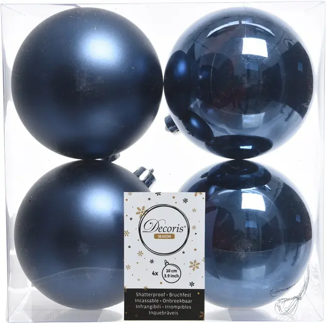 Kerstbal plc d10cm gl-mt 4st n.blw, Decoris, tuincentrumoutlet