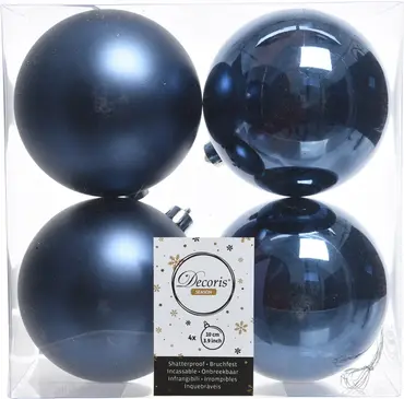Kerstbal plc d10cm gl-mt 4st n.blw, Decoris, tuincentrumoutlet