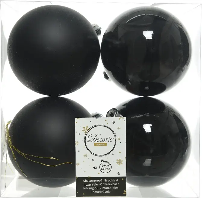 Kerstbal plc d10cm gl-mt 4st zwart, Decoris, tuincetrumoutlet