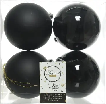 Kerstbal plc d10cm gl-mt 4st zwart, Decoris, tuincetrumoutlet