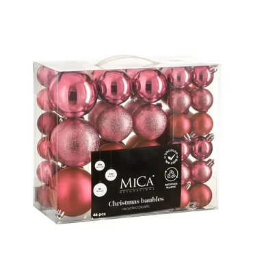 Kerstbal plc d8cm fuchsia 46st, mica decorations, tuincentrumoutlet.com