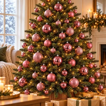 Kerstbal plc d8cm fuchsia 46st, mica decorations, tuincentrumoutlet.com