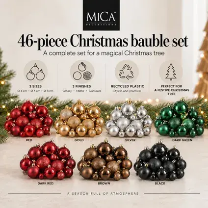 Kerstbal plc d8cm goud 46st, mica decorations, tuincentrumoutlet.com