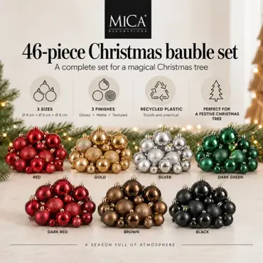 Kerstbal plc d8cm goud 46st, mica decorations, tuincentrumoutlet.com