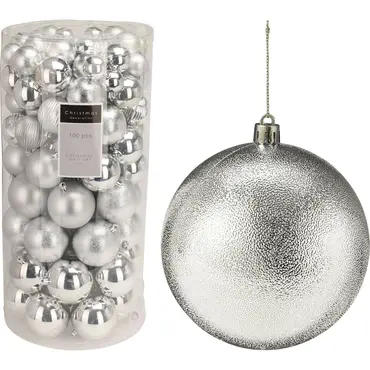KERSTBAL SET 100 ZILVER, koopman, tuincentrumoutlet.com