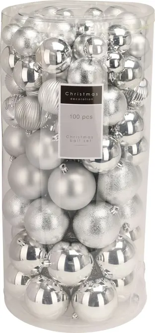 KERSTBAL SET 100 ZILVER, koopman, tuincentrumoutlet.com