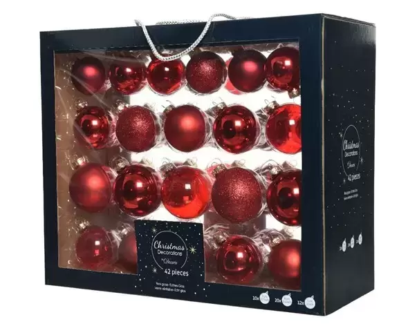 Kerstballen glas - rood 42stk