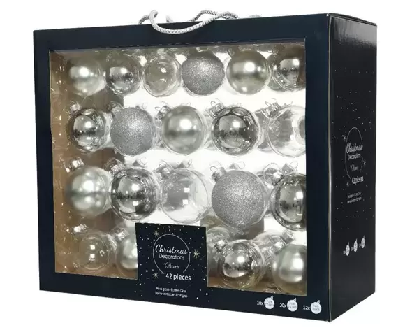 Kerstballen glas - zilver 42stk