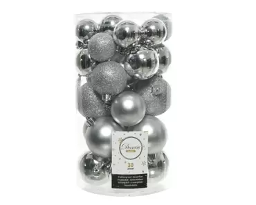 Kerstballen onbreekbaar - zilver 30stk