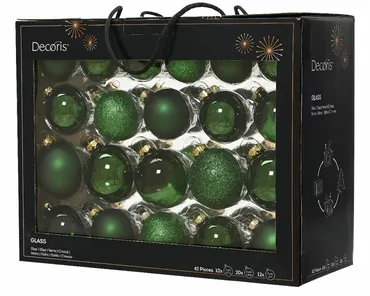 Kerstbalmix glas d7cm 42st dengrn, Decoris, tuincentrumoutlet