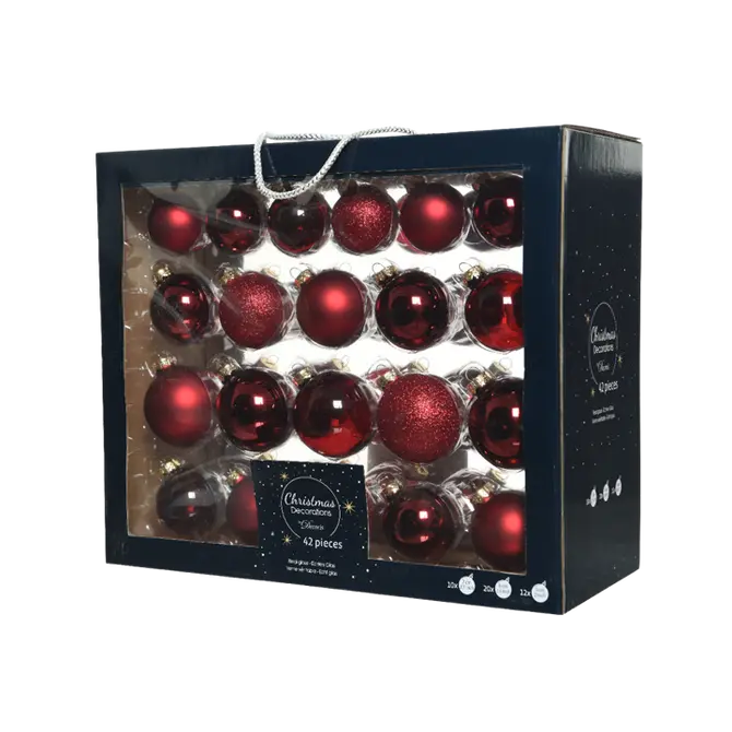 Kerstbalmix glas d7cm 42st ossenbloed, decoris, tuincentrumoutlet.com
