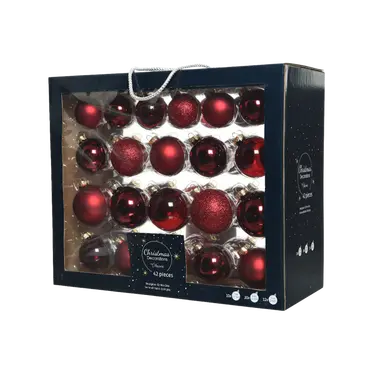 Kerstbalmix glas d7cm 42st ossenbloed, decoris, tuincentrumoutlet.com