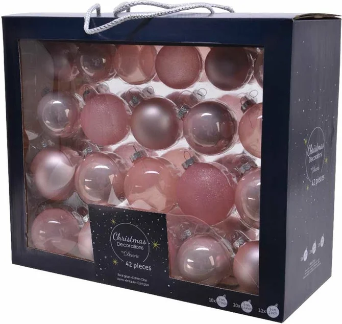 Kerstbalmix glas d7cm 42st poederrz, Decoris, tuincentrumoutlet