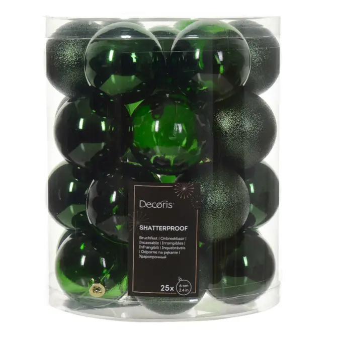 Kerstbalmix plc d6cm 25st den.grn, Decoris, tuincentrumoutlet