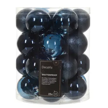 Kerstbalmix plc d6cm 25st nachtblw, Decoris, tuincentrumoutlet