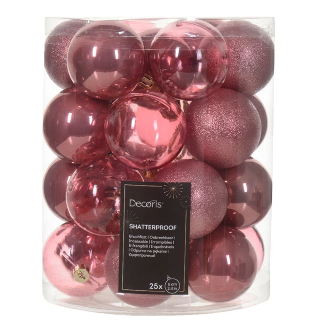 Kerstbalmix plc d6cm 25st rose, Decoris, Tuincentrum Outlet