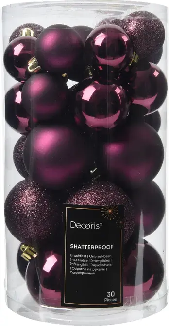 Kerstbalmix plc d6cm 30st d.mauve, Decoris, tuincentrumoutlet