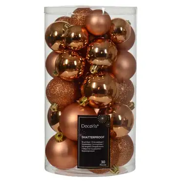 Kerstbalmix plc d6cm 30st rd koper, Decoris, tuincentrumoutlet