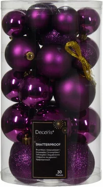 Kerstbalmix plc d6cm 30st violet, Decoris, tuincentrumoutlet