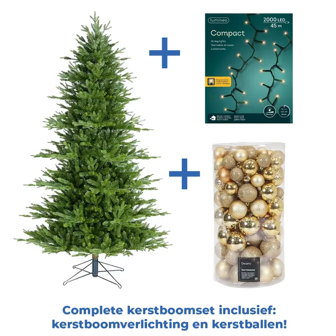 Kerstboom Macallan d150h260cm groen met ballen en verlichting - afbeelding 1