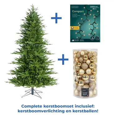 Kerstboom Macallan d150h260cm groen met ballen en verlichting - afbeelding 1