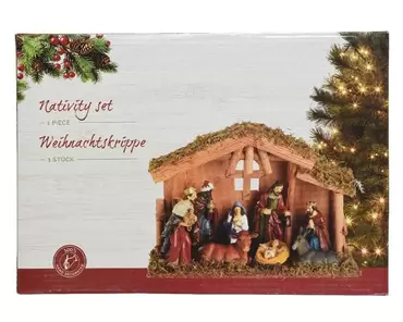 Kerststal set incl. 8 figuren - 30 x 10 x 21 cm - afbeelding 2