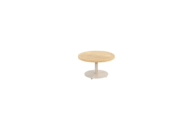 Volta teak salontafel centrale poot latte 60 cm. Ø (H 35) voorkant, 4 Seasons Outdoor, tuincentrumoutlet.com