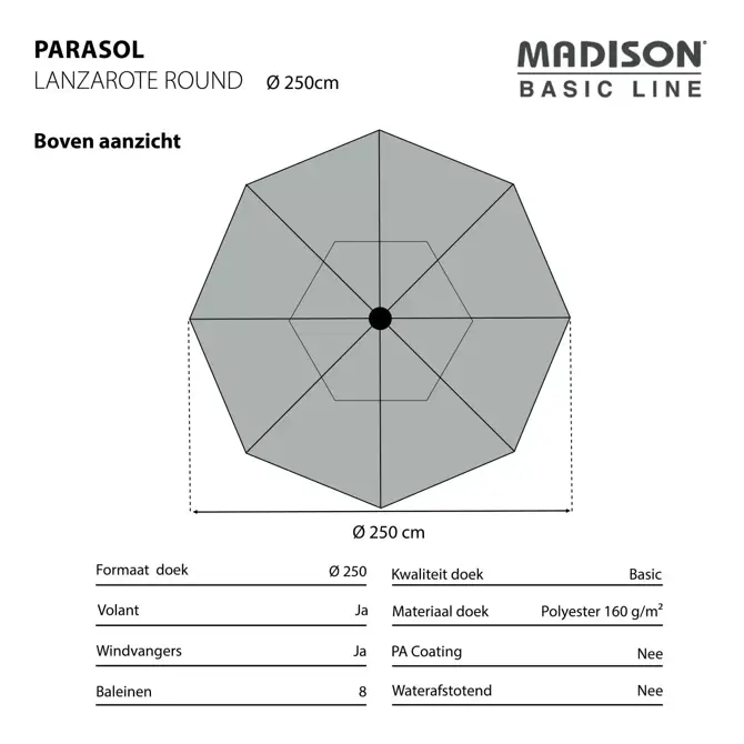 Parasol Lanzarote uitgetekend 2, Madison, tuinmeubels
