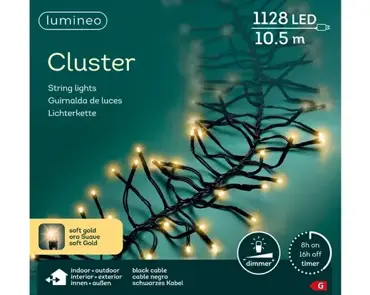 Led cluster l10.5m 1128l zwart/soft gold, lumineo, tuincentrumoutlet.com