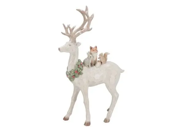 LESLEY X-MAS WHITE STANDING DEER 26X11X42CM, Daan kromhout, Tuincentrumoutlet.com