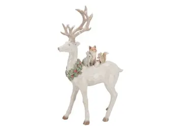LESLEY X-MAS WHITE STANDING DEER 26X11X42CM, Daan kromhout, Tuincentrumoutlet.com