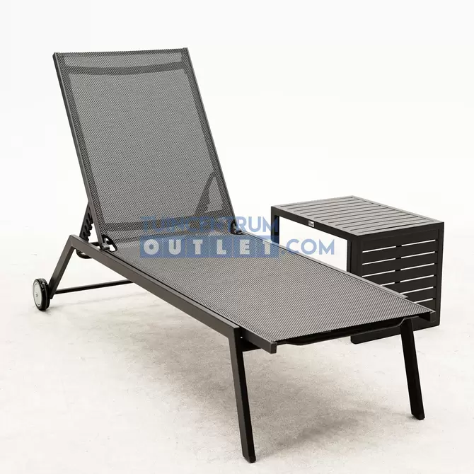 Ligbed Florence alu textileen grijs L190cm, tuincentrumoutlet.com, met voorbeeld tafel