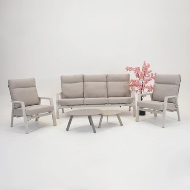Loungebank Ohio crème 3-pers achter sfeerset, Lesli Living, tuincentrumoutletl