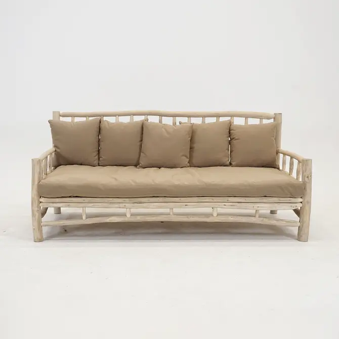 Loungebank Teak NATUREL 200x100x93 cm taupe kussens, Van der Leeden, Tuincentrumoutlet