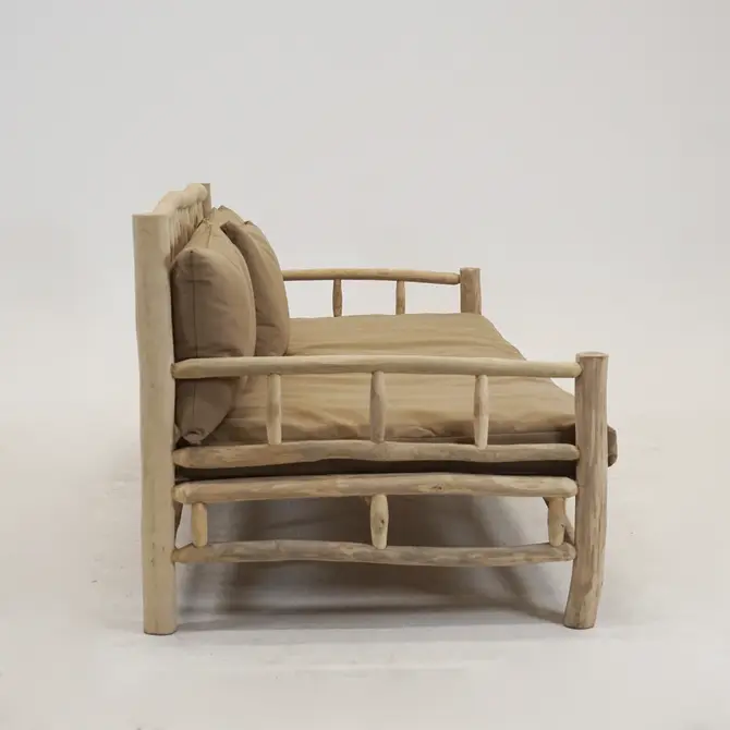 Loungebank Teak NATUREL 200x100x93 cm taupe kussens, Van der Leeden, Tuincentrumoutlet