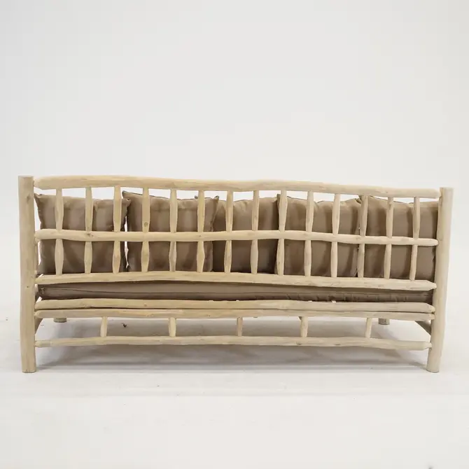 Loungebank Teak NATUREL 200x100x93 cm taupe kussens, Van der Leeden, Tuincentrumoutlet