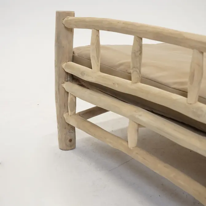 Loungebank Teak NATUREL 200x100x93 cm taupe kussens, Van der Leeden, Tuincentrumoutlet