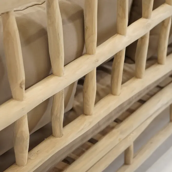 Loungebank Teak NATUREL 200x100x93 cm taupe kussens, Van der Leeden, Tuincentrumoutlet