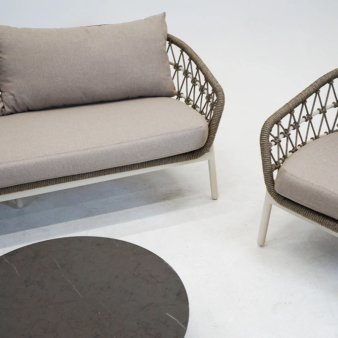 Loungeset Dakota Creme Bruin 4-delig Stoel Bank Aluminium Touw Buiten Tuinstoel Tuinbank Vita Lux - afbeelding 11