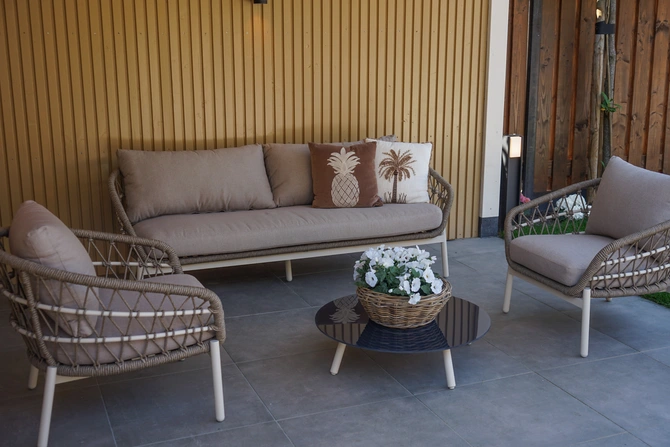 Loungeset Dakota Creme Bruin 4-delig Stoel Bank Aluminium Touw Buiten Tuinstoel Tuinbank Vita Lux - afbeelding 16