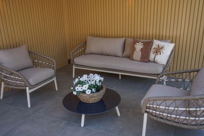 Loungeset Dakota Creme Bruin 4-delig Stoel Bank Aluminium Touw Buiten Tuinstoel Tuinbank Vita Lux - afbeelding 17
