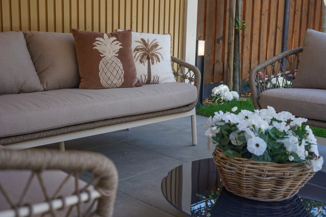 Loungeset Dakota Creme Bruin 4-delig Stoel Bank Aluminium Touw Buiten Tuinstoel Tuinbank Vita Lux - afbeelding 18