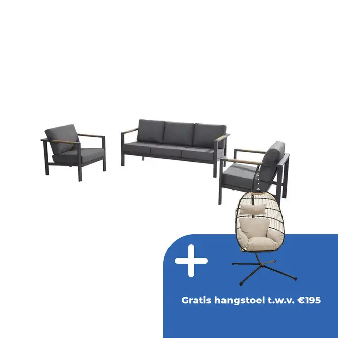 Loungeset Ginger Antraciet Bruin RVS Teak Bank Stoel Kussens Buiten 4SO - afbeelding 1
