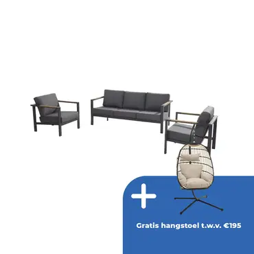 Loungeset Ginger Antraciet Bruin RVS Teak Bank Stoel Kussens Buiten 4SO - afbeelding 1