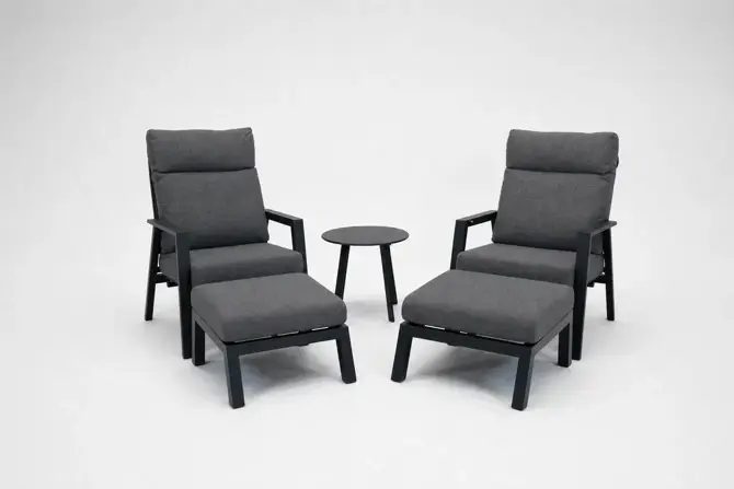 Loungeset Ohio antraciet met 2 down town voetenbankjes en tafeltje, VITA tuinmeubelen, tuincentrumoutlet.com