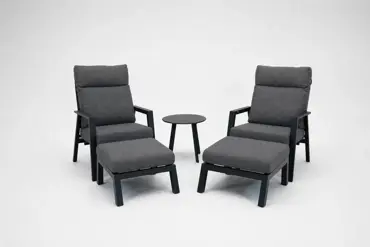 Loungeset Ohio antraciet met 2 down town voetenbankjes en tafeltje, VITA tuinmeubelen, tuincentrumoutlet.com
